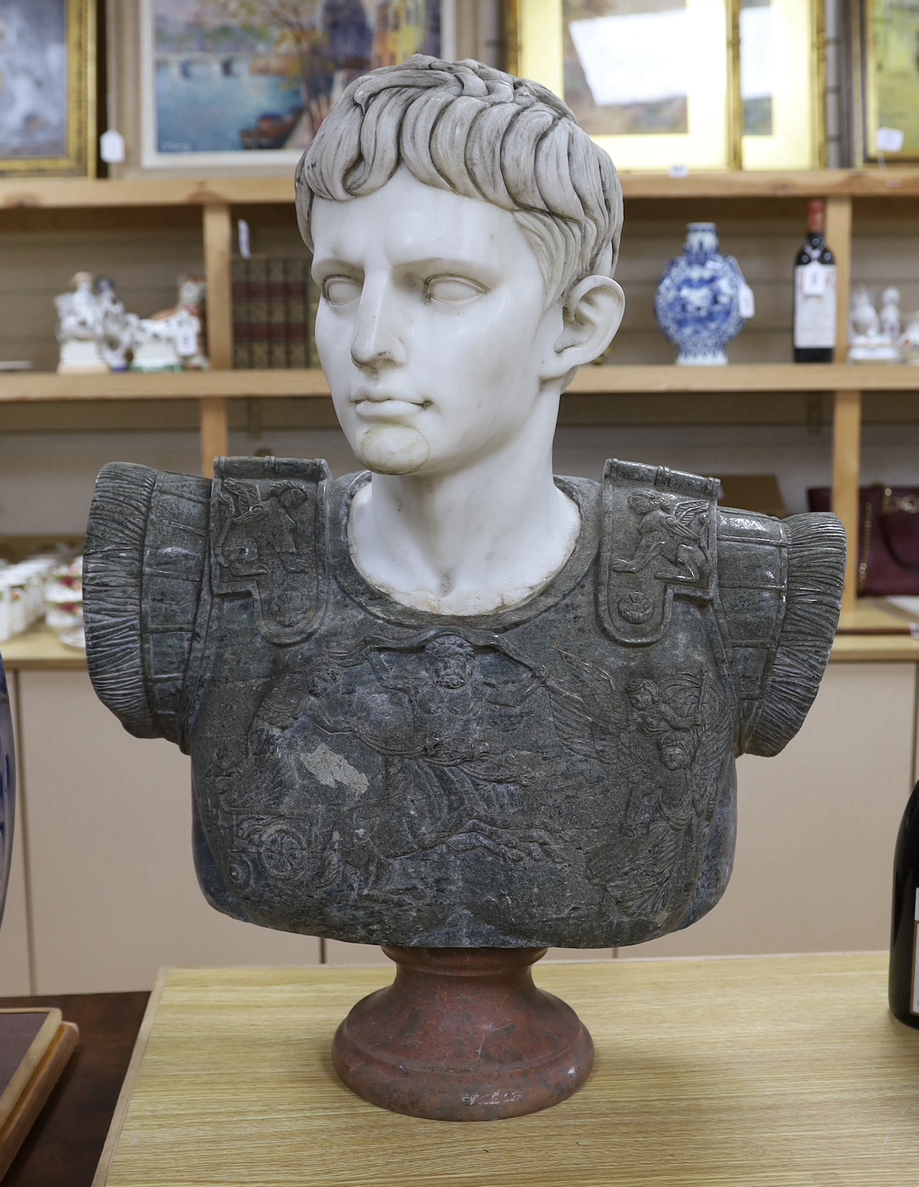 A marble bust of a Roman emperor, 73cm high